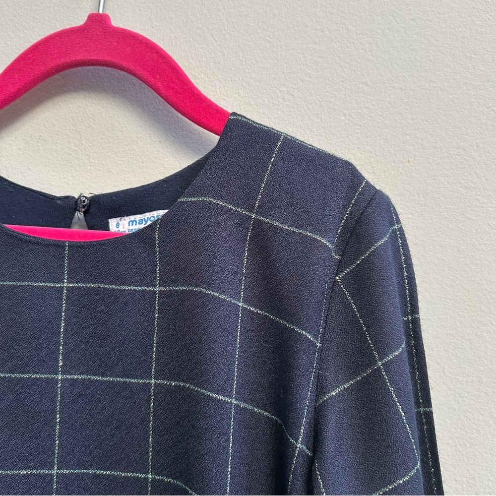 Mayoral Girls Navy Blue And Gold Check Dress, Size 8 - Picture 5 of 12